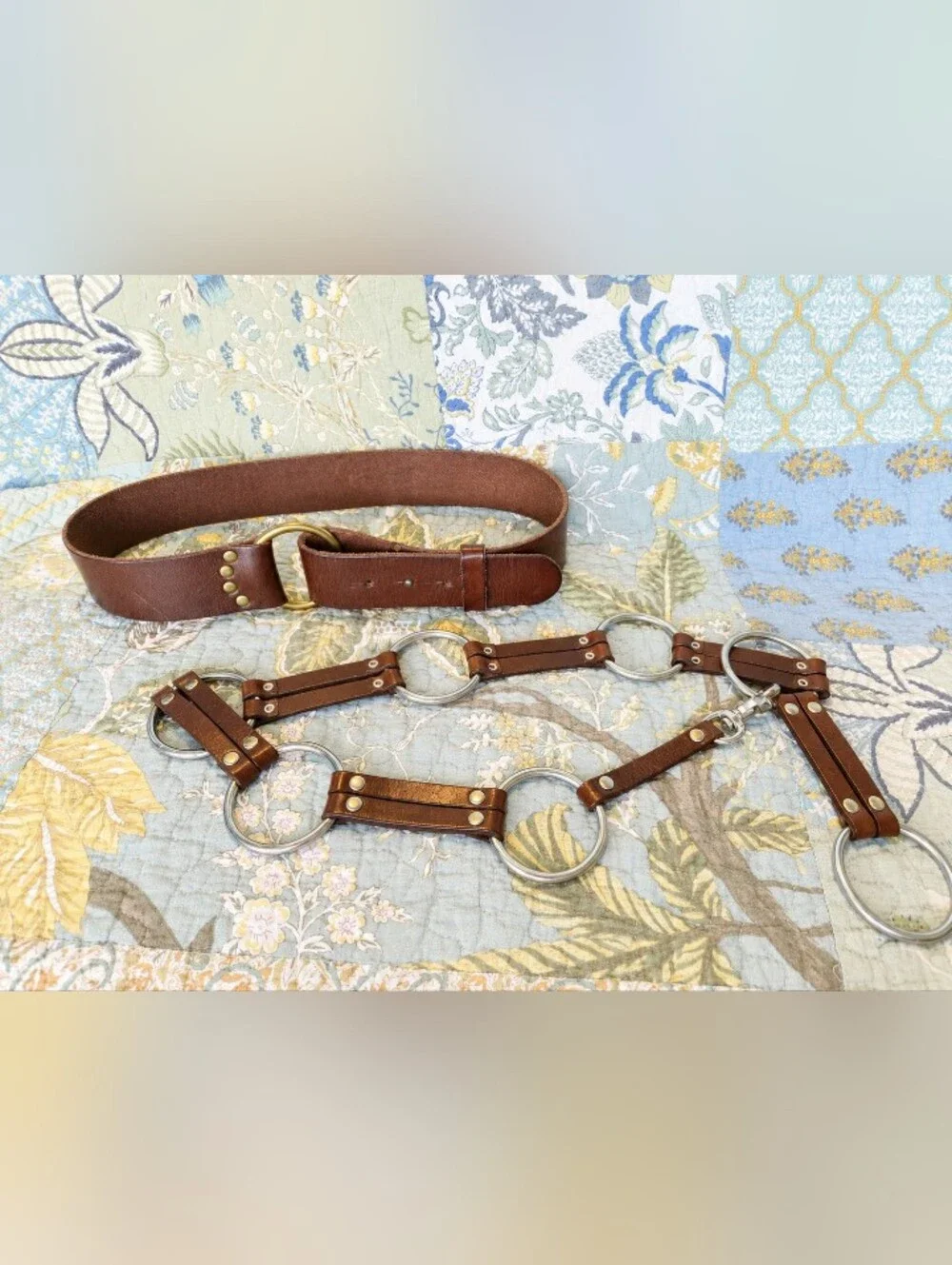 GAP Brown Leather Link Ring Belt with Mixed Metal Rings